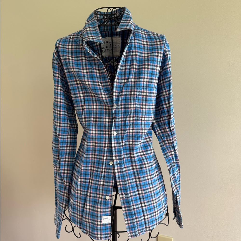 Frank & Eileen Blue and Pink Plaid Flannel Shirt